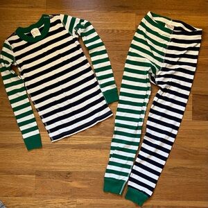 Hanna Andersson Organic Cotton Green & Black Striped Kids Pajama Set-EUC-Size 8